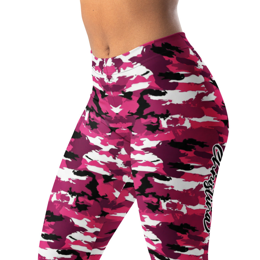 Personalisierte Damen Sportleggings Camouflage Muster Pink Schwarz Weiß Fitness Yoga Leggings U546