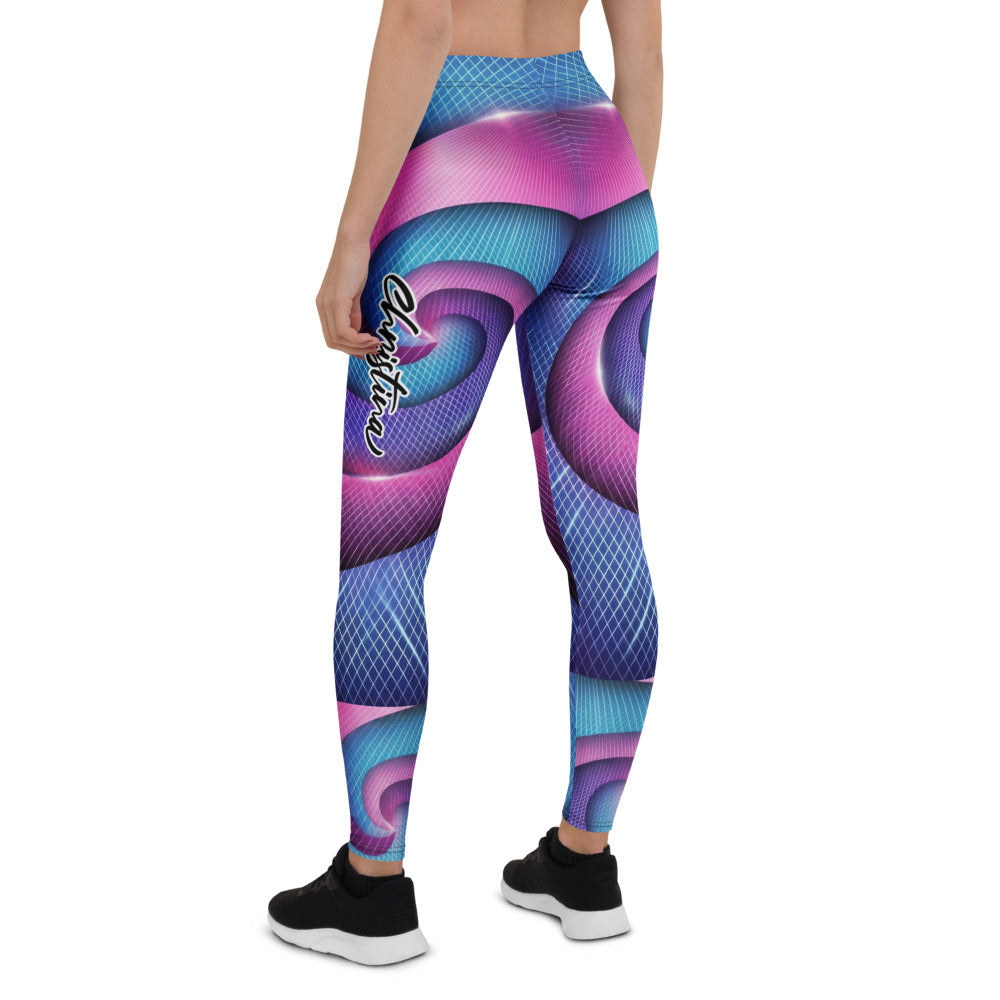 Personalisierte Damen Sportleggings Abstrakt Geometrisches Muster Blau Lila Pink Fitness Leggings Yoga Tights X919