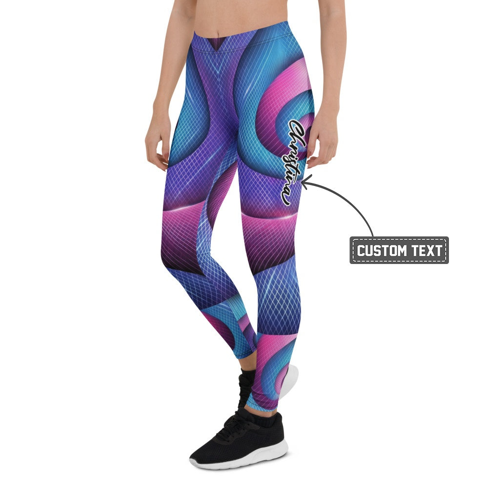 Personalisierte Damen Sportleggings Abstrakt Geometrisches Muster Blau Lila Pink Fitness Leggings Yoga Tights X919 - XL