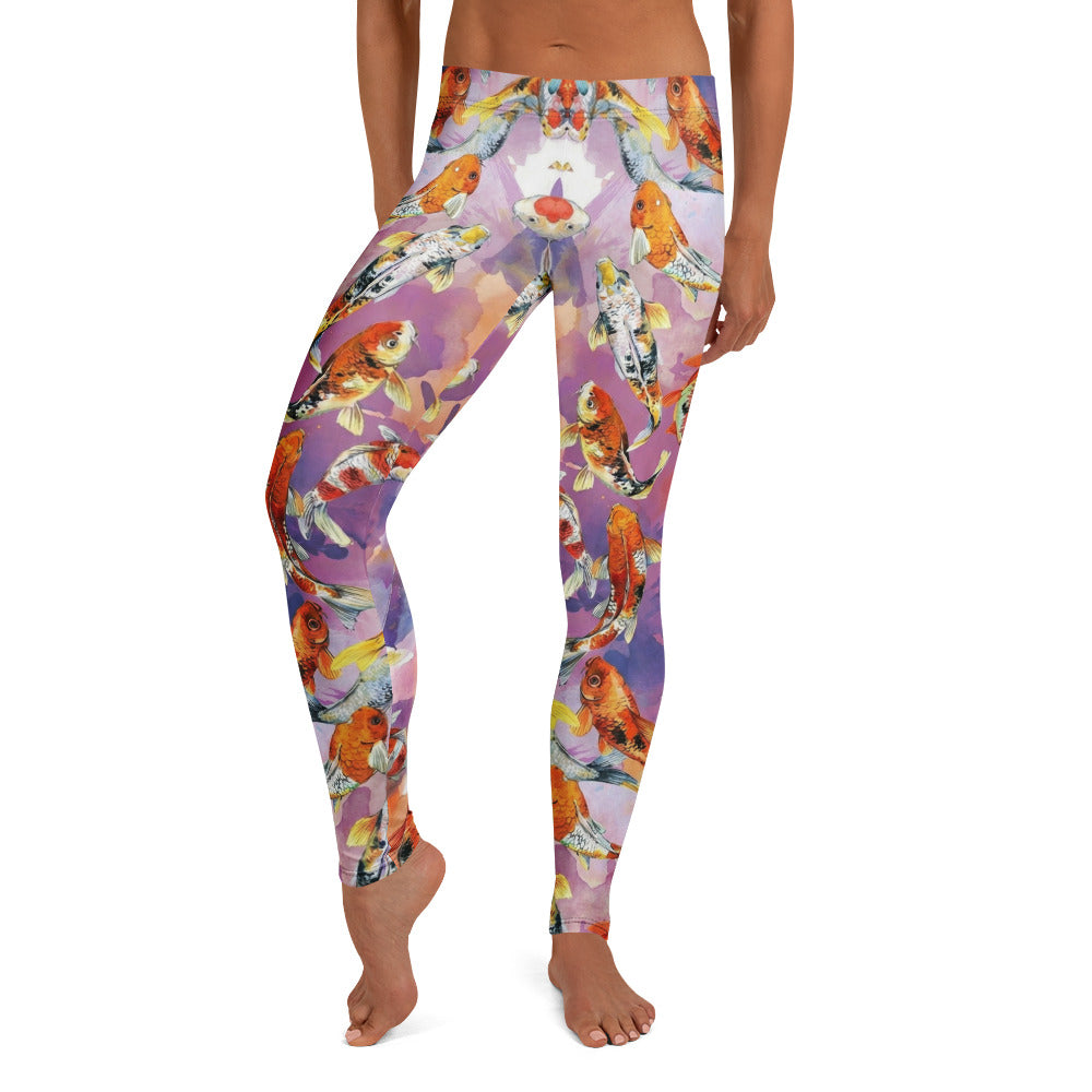 Personalisierte Damen Sportleggings Koi Karpfen Muster Japan Design Lila Fitness Yoga Leggings U414