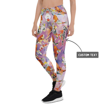 Personalisierte Damen Sportleggings Koi Karpfen Muster Japan Design Lila Fitness Yoga Leggings U414 - XL