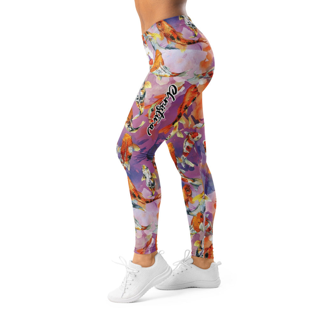 Personalisierte Damen Sportleggings Koi Karpfen Muster Japan Design Lila Fitness Yoga Leggings U414