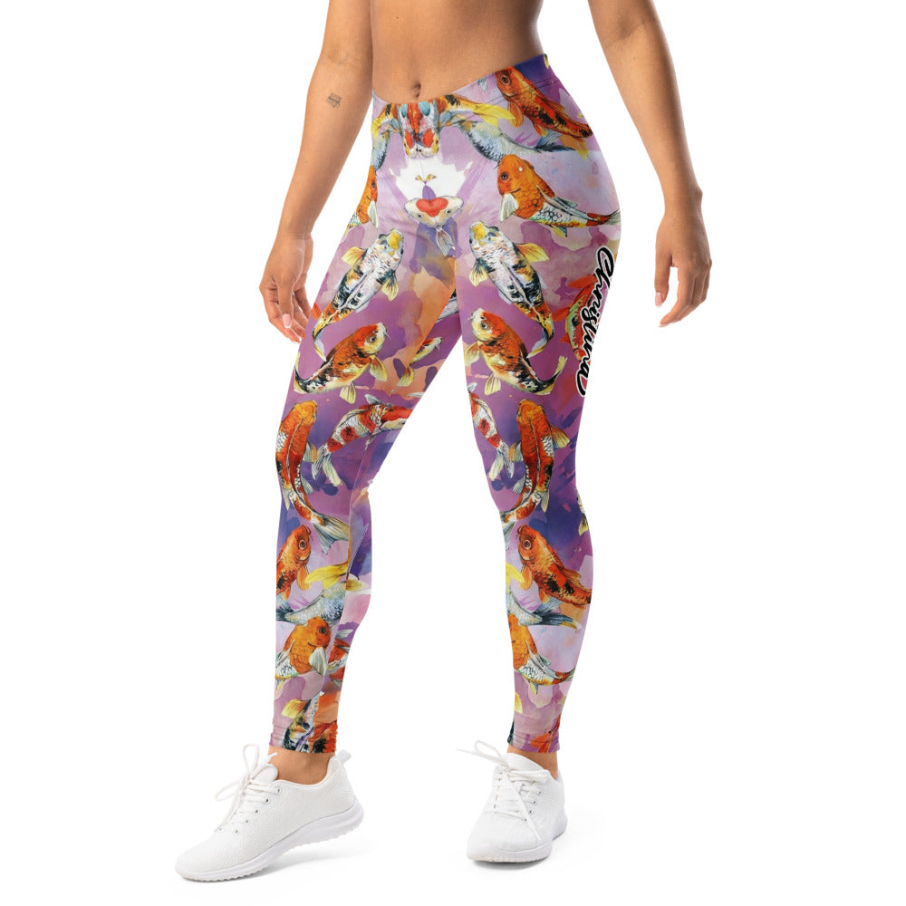 Personalisierte Damen Sportleggings Koi Karpfen Muster Japan Design Lila Fitness Yoga Leggings U414