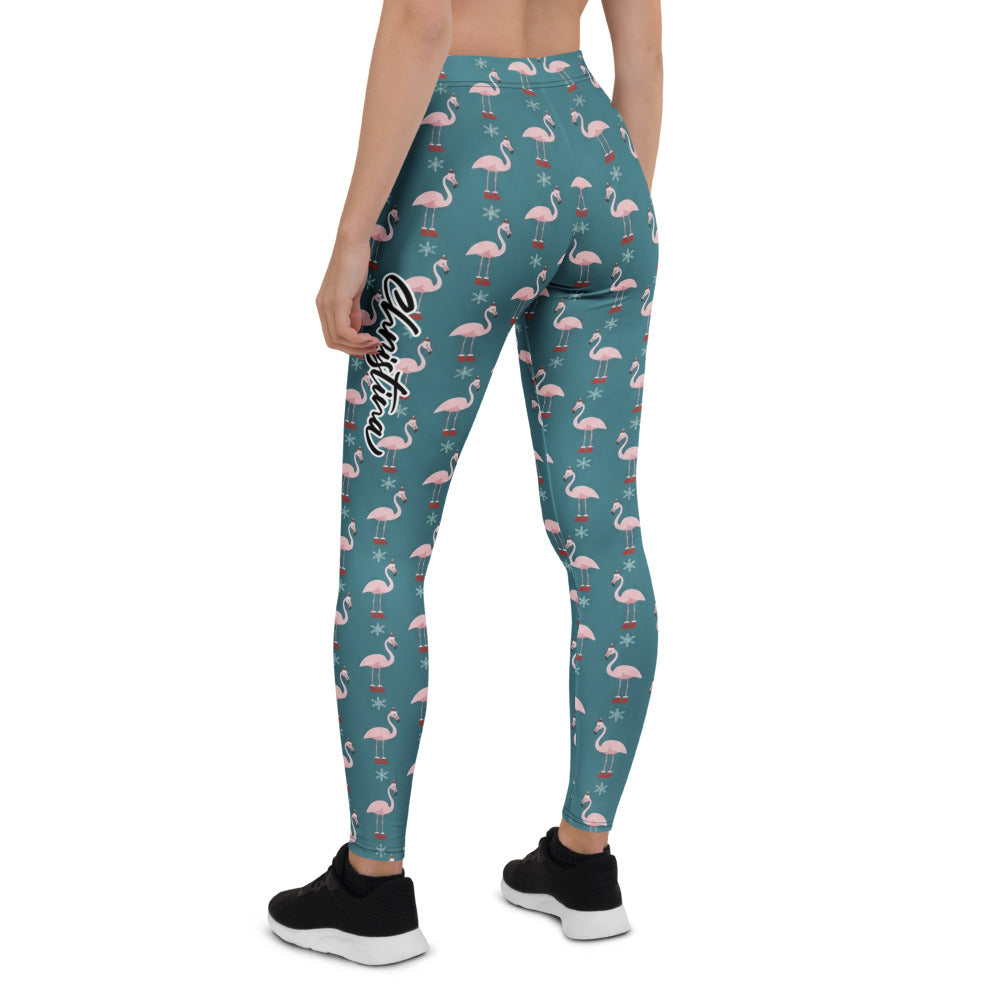 Personalisierte Damen Sportleggings Flamingo Design Weihnachten Petrol Pink Fitness Yoga Hose Q685