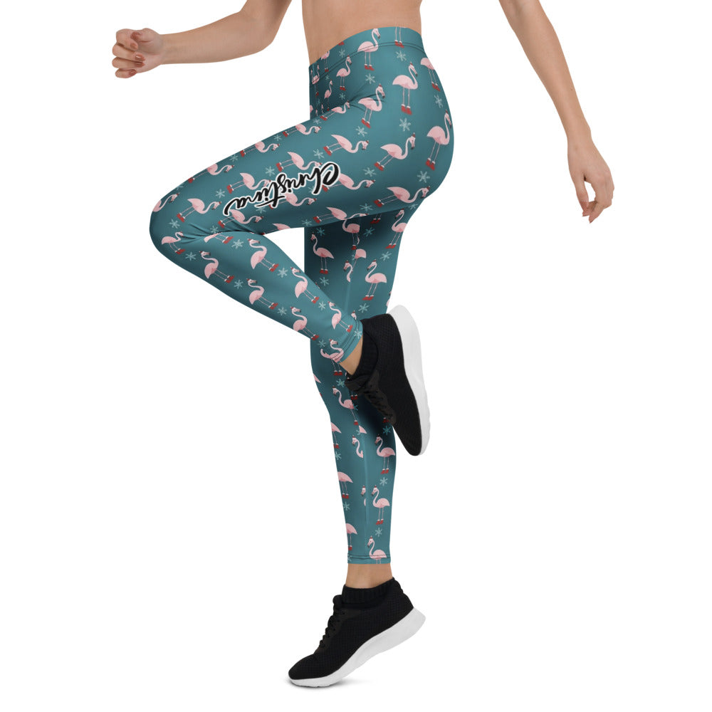 Personalisierte Damen Sportleggings Flamingo Design Weihnachten Petrol Pink Fitness Yoga Hose Q685