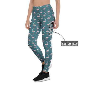 Personalisierte Damen Sportleggings Flamingo Design Weihnachten Petrol Pink Fitness Yoga Hose Q685 - XL