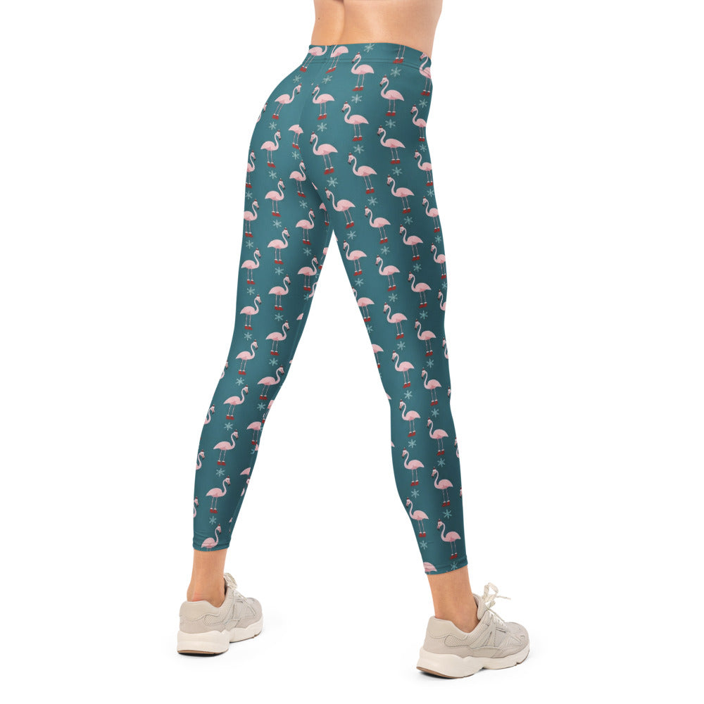 Personalisierte Damen Sportleggings Flamingo Design Weihnachten Petrol Pink Fitness Yoga Hose Q685