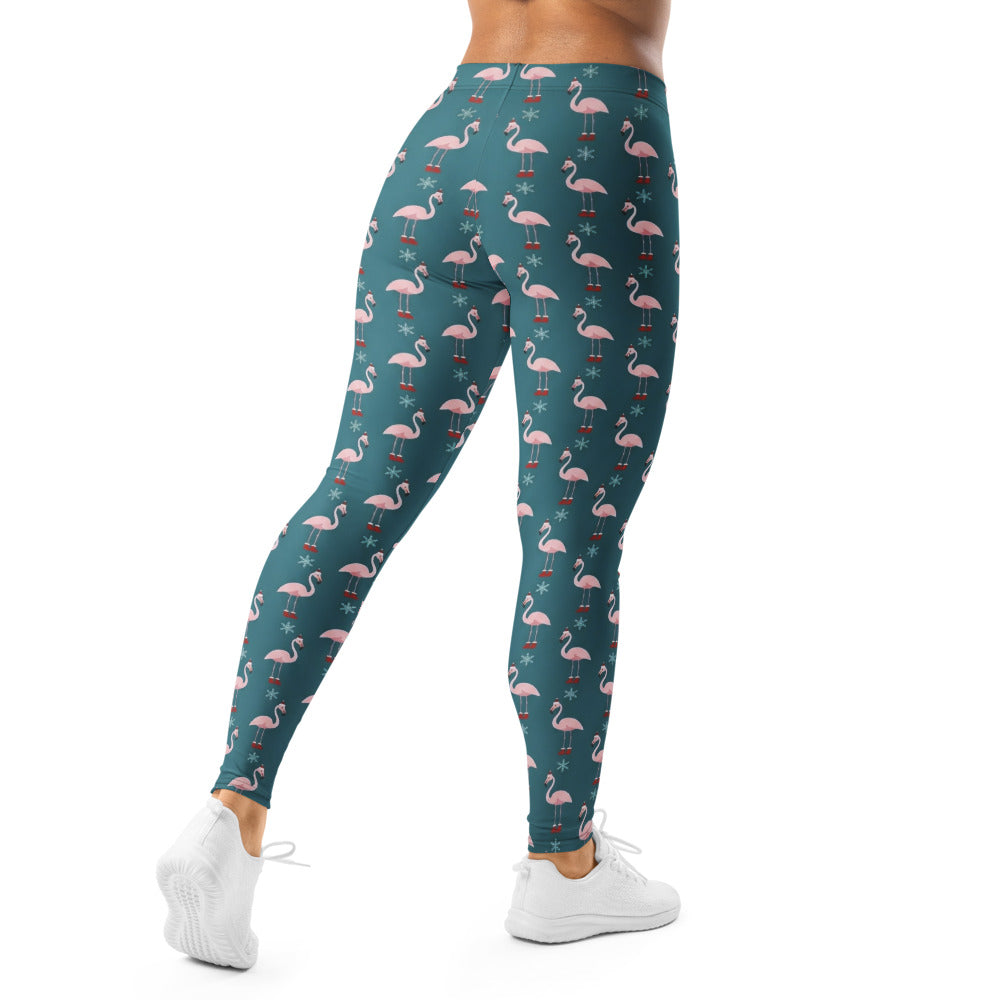 Personalisierte Damen Sportleggings Flamingo Design Weihnachten Petrol Pink Fitness Yoga Hose Q685