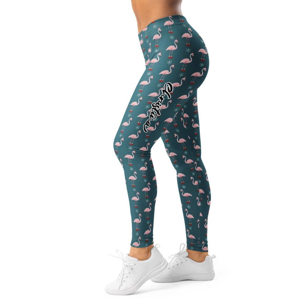 Personalisierte Damen Sportleggings Flamingo Design Weihnachten Petrol Pink Fitness Yoga Hose Q685