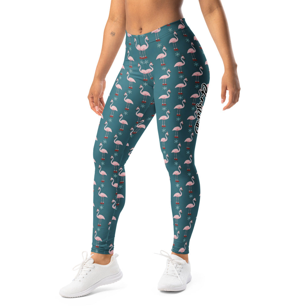 Personalisierte Damen Sportleggings Flamingo Design Weihnachten Petrol Pink Fitness Yoga Hose Q685