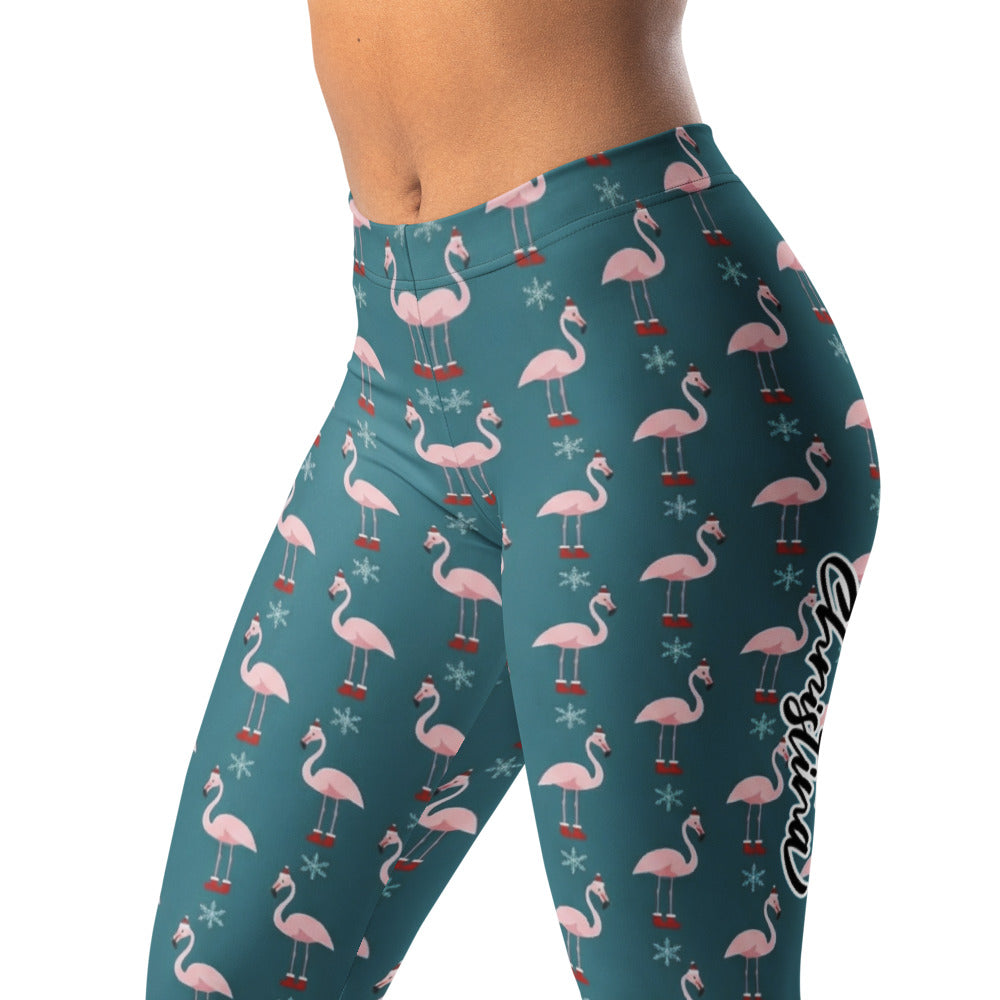 Personalisierte Damen Sportleggings Flamingo Design Weihnachten Petrol Pink Fitness Yoga Hose Q685