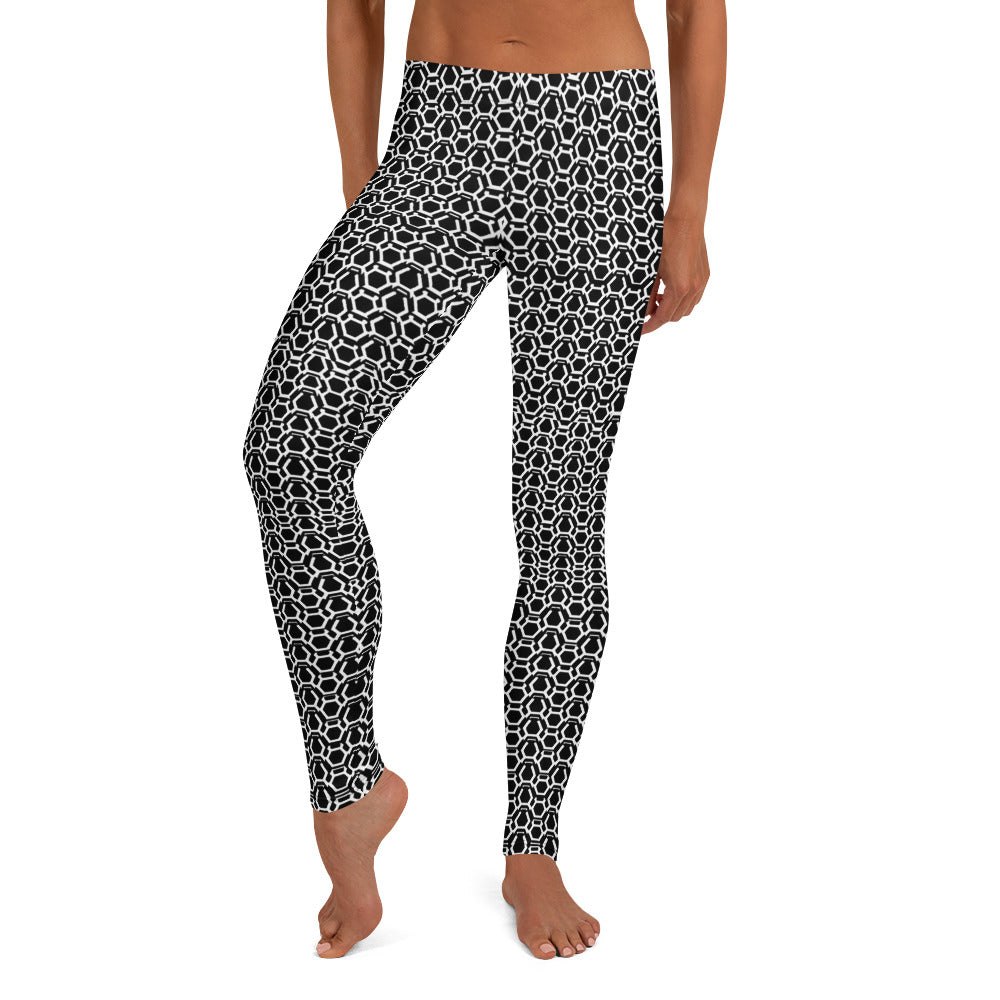 Personalisierte Damen Sportleggings Schwarz Weiß Wabenmuster Geometrische Fitness Leggings Z167