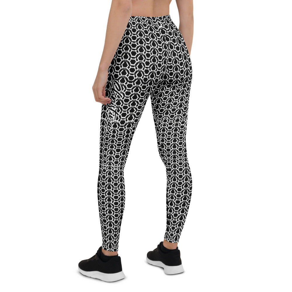 Personalisierte Damen Sportleggings Schwarz Weiß Wabenmuster Geometrische Fitness Leggings Z167