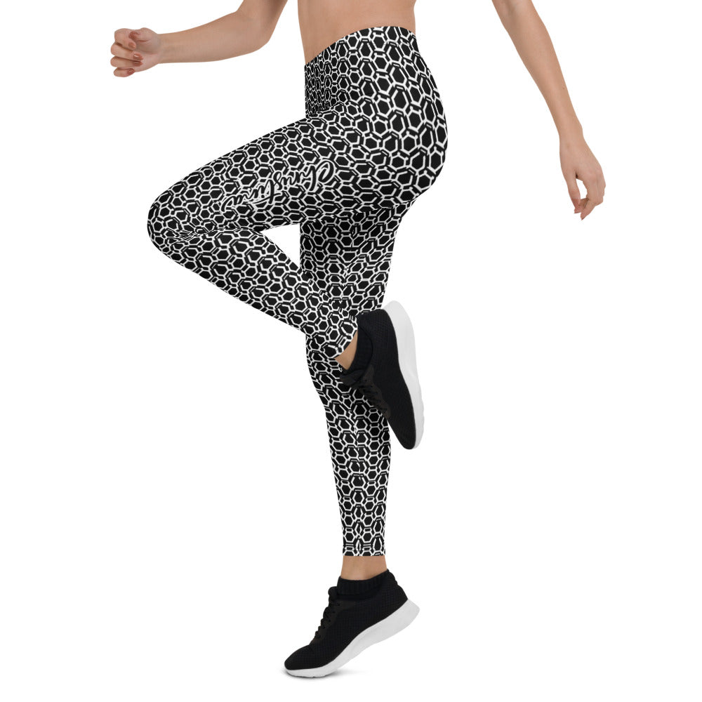Personalisierte Damen Sportleggings Schwarz Weiß Wabenmuster Geometrische Fitness Leggings Z167