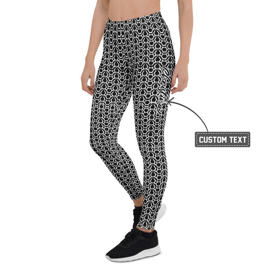 Personalisierte Damen Sportleggings Schwarz Weiß Wabenmuster Geometrische Fitness Leggings Z167 - XL