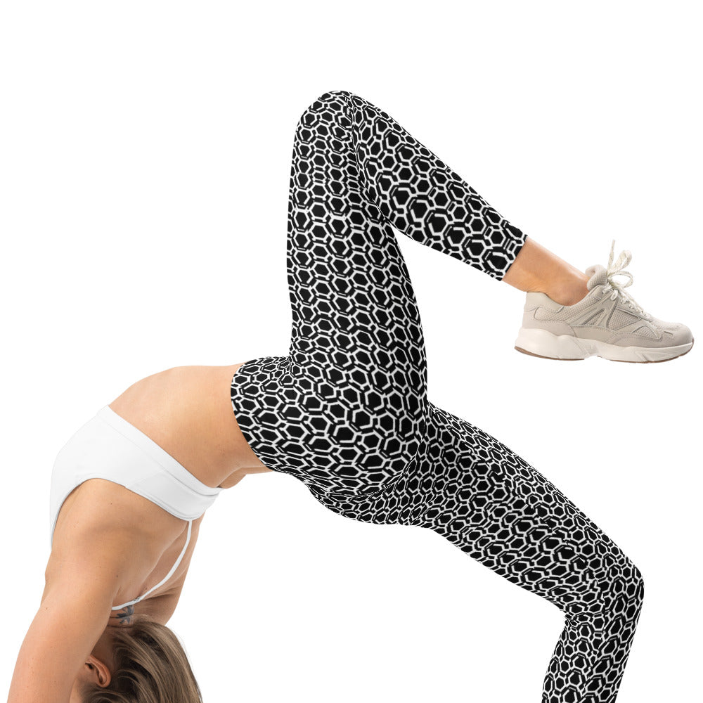Personalisierte Damen Sportleggings Schwarz Weiß Wabenmuster Geometrische Fitness Leggings Z167