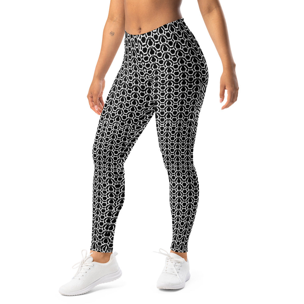 Personalisierte Damen Sportleggings Schwarz Weiß Wabenmuster Geometrische Fitness Leggings Z167