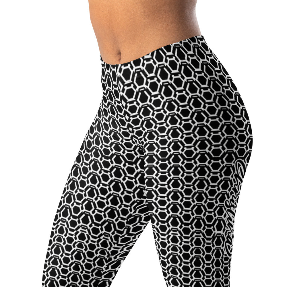 Personalisierte Damen Sportleggings Schwarz Weiß Wabenmuster Geometrische Fitness Leggings Z167