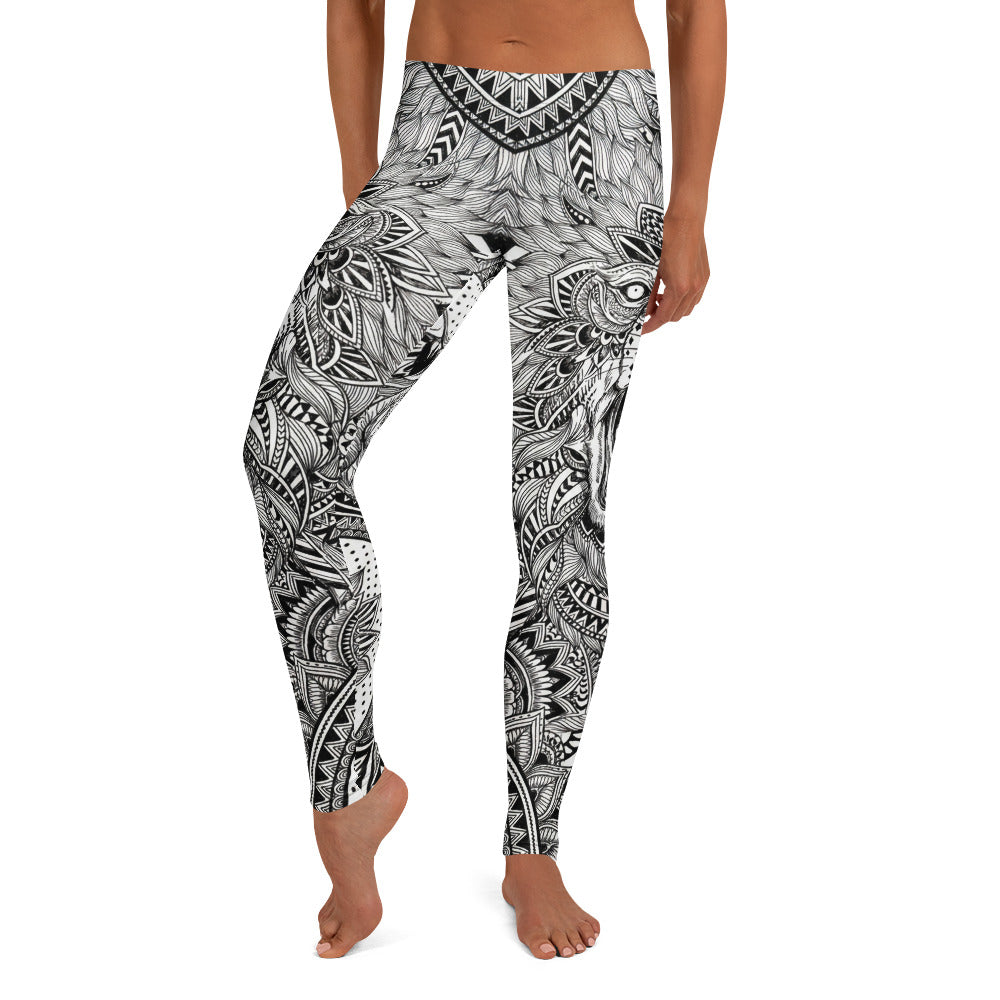 Personalisierte Sportleggings Damen Mandala Muster Schwarz Weiß Fitness Yoga Leggings P776