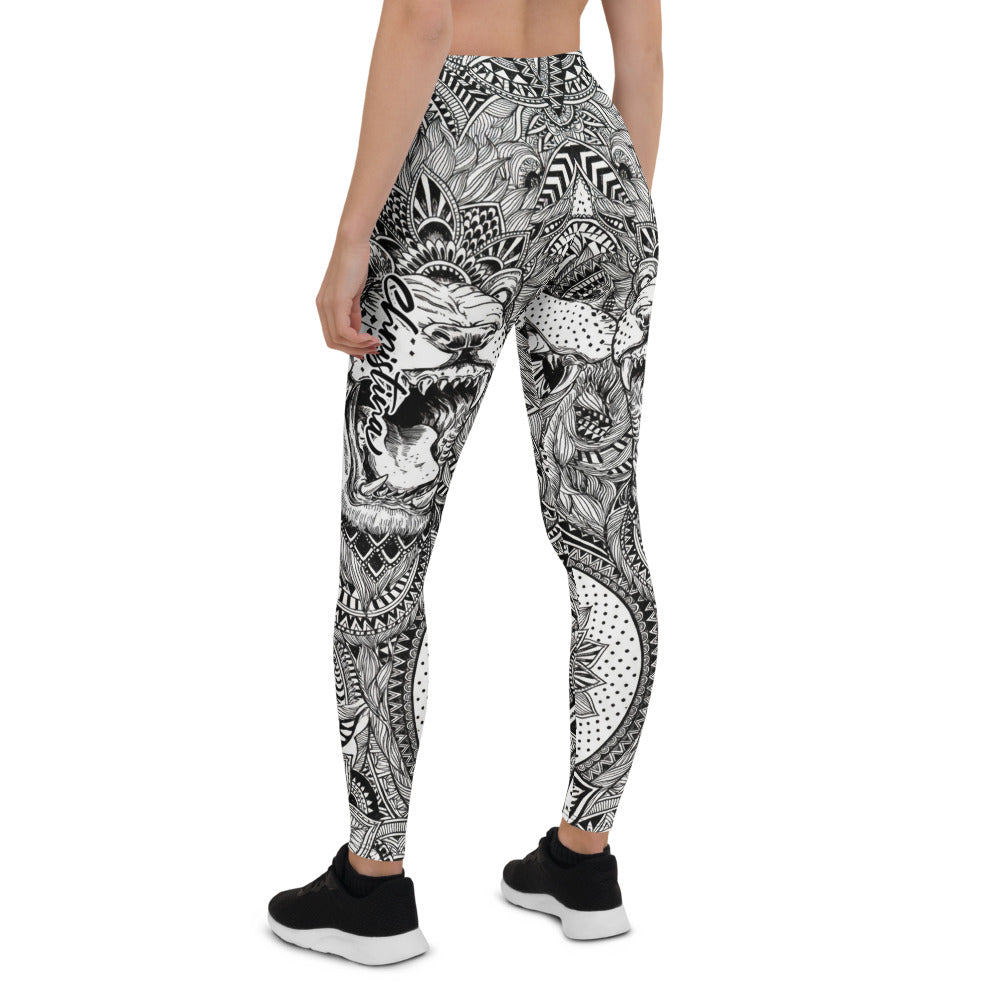 Personalisierte Sportleggings Damen Mandala Muster Schwarz Weiß Fitness Yoga Leggings P776