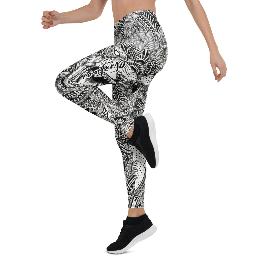 Personalisierte Sportleggings Damen Mandala Muster Schwarz Weiß Fitness Yoga Leggings P776