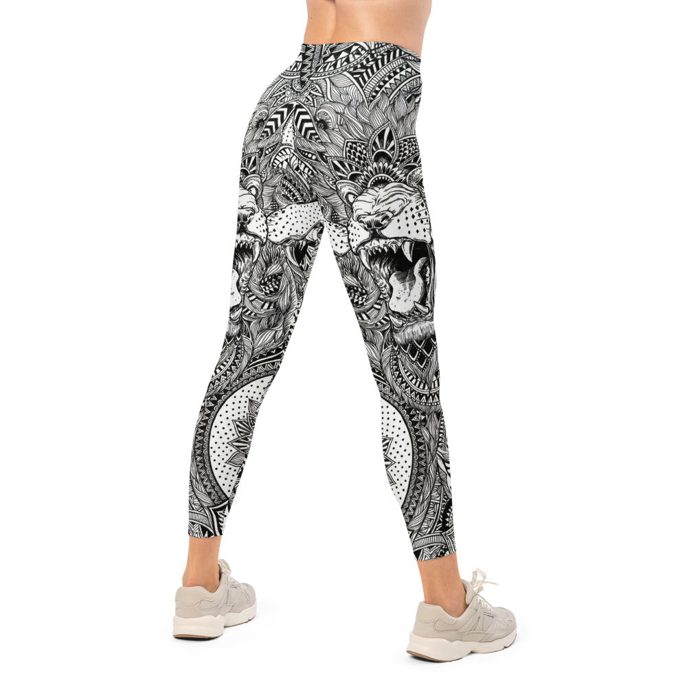 Personalisierte Sportleggings Damen Mandala Muster Schwarz Weiß Fitness Yoga Leggings P776