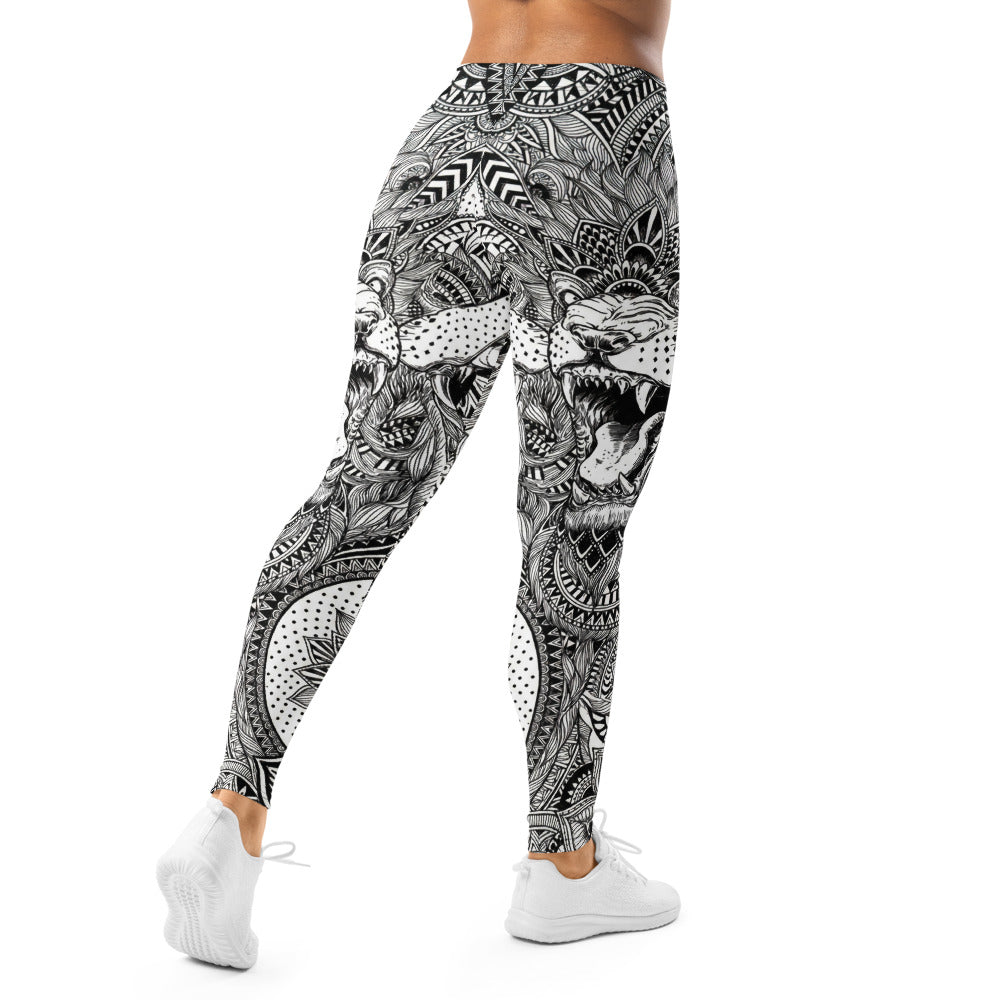 Personalisierte Sportleggings Damen Mandala Muster Schwarz Weiß Fitness Yoga Leggings P776