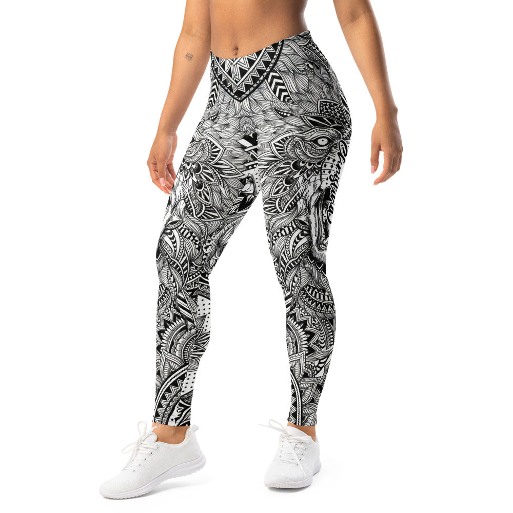 Personalisierte Sportleggings Damen Mandala Muster Schwarz Weiß Fitness Yoga Leggings P776