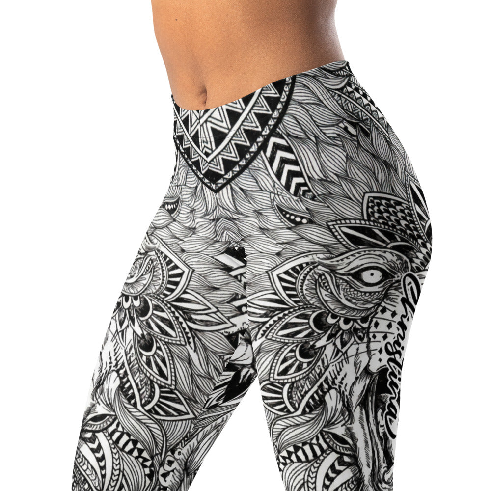 Personalisierte Sportleggings Damen Mandala Muster Schwarz Weiß Fitness Yoga Leggings P776