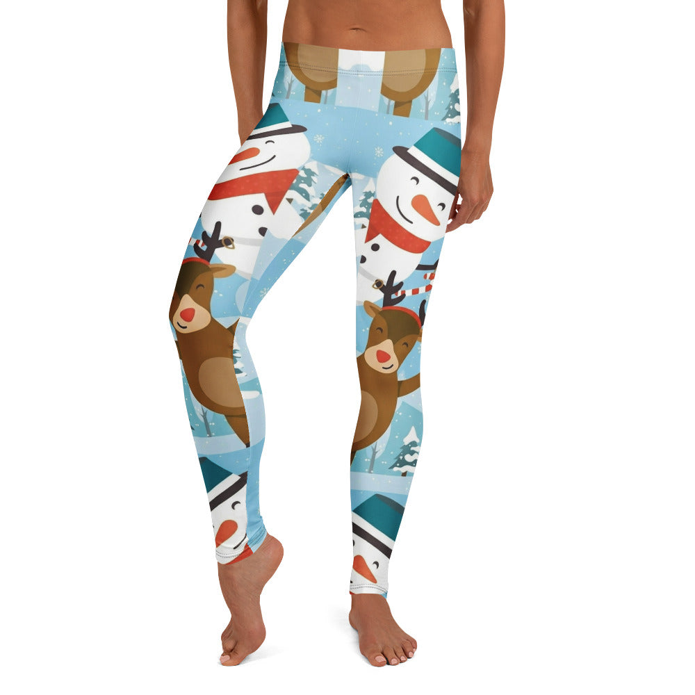 Personalisierte Weihnachtsleggings Damen Schneemann Rentier Motiv Hellblau Sportleggings Fitnesshose V670