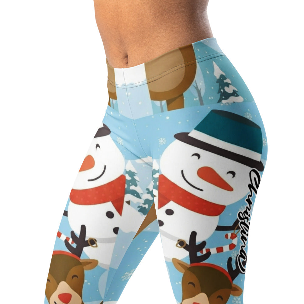 Personalisierte Weihnachtsleggings Damen Schneemann Rentier Motiv Hellblau Sportleggings Fitnesshose V670