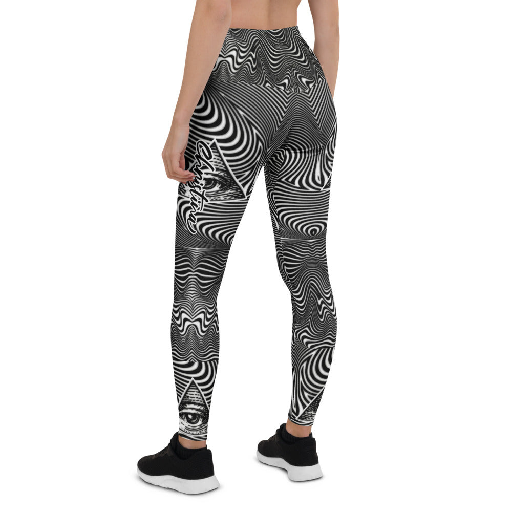 Personalisierte Damen Sportleggings Schwarz Weiß Abstrakt Wellenmuster Optische Täuschung Fitness Yoga Leggings H440
