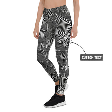 Personalisierte Damen Sportleggings Schwarz Weiß Abstrakt Wellenmuster Optische Täuschung Fitness Yoga Leggings H440 - XL