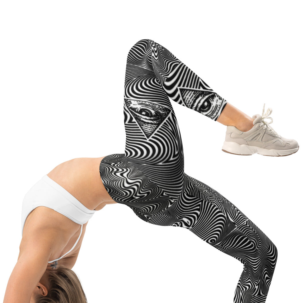 Personalisierte Damen Sportleggings Schwarz Weiß Abstrakt Wellenmuster Optische Täuschung Fitness Yoga Leggings H440