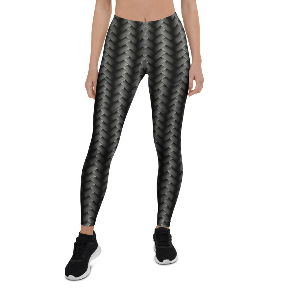 Personalisierte Sportleggings Damen Schwarz Grau Flechtmuster Fitness Leggings Yoga Hose J618