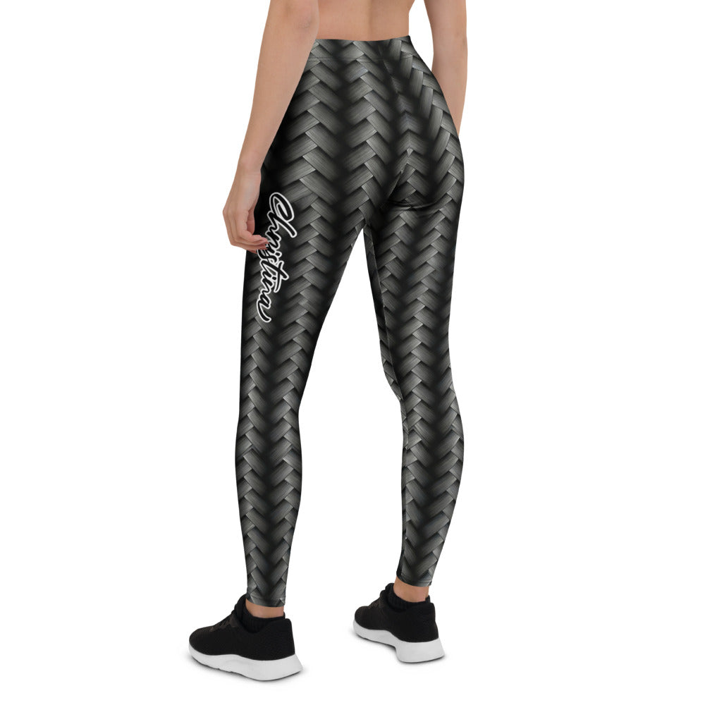 Personalisierte Sportleggings Damen Schwarz Grau Flechtmuster Fitness Leggings Yoga Hose J618