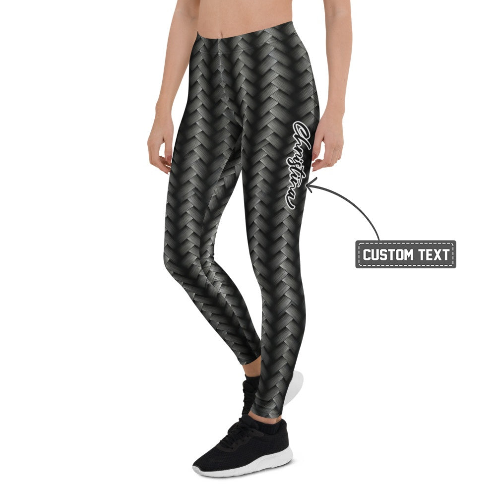 Personalisierte Sportleggings Damen Schwarz Grau Flechtmuster Fitness Leggings Yoga Hose J618 - XL
