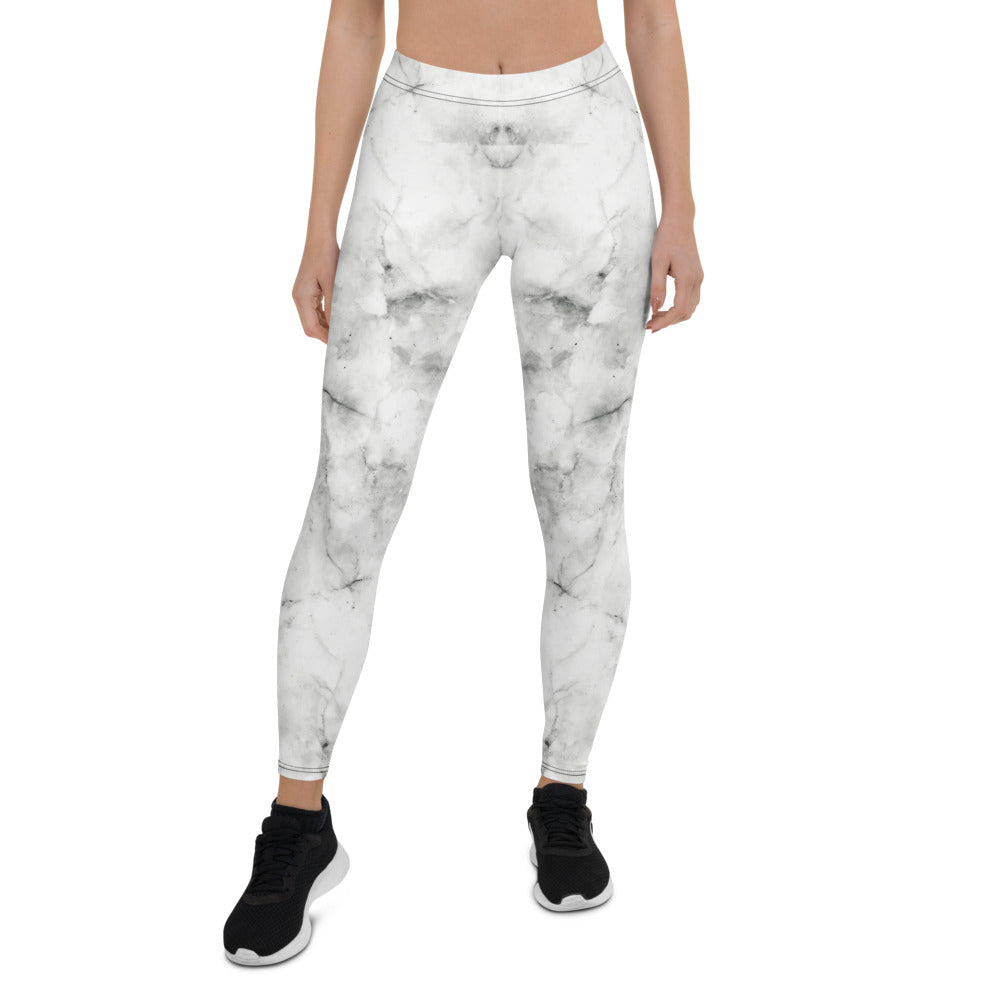 Personalisierte Damen Sportleggings Marmor-Optik Weiß Grau Fitness Leggings Yoga Hose I299