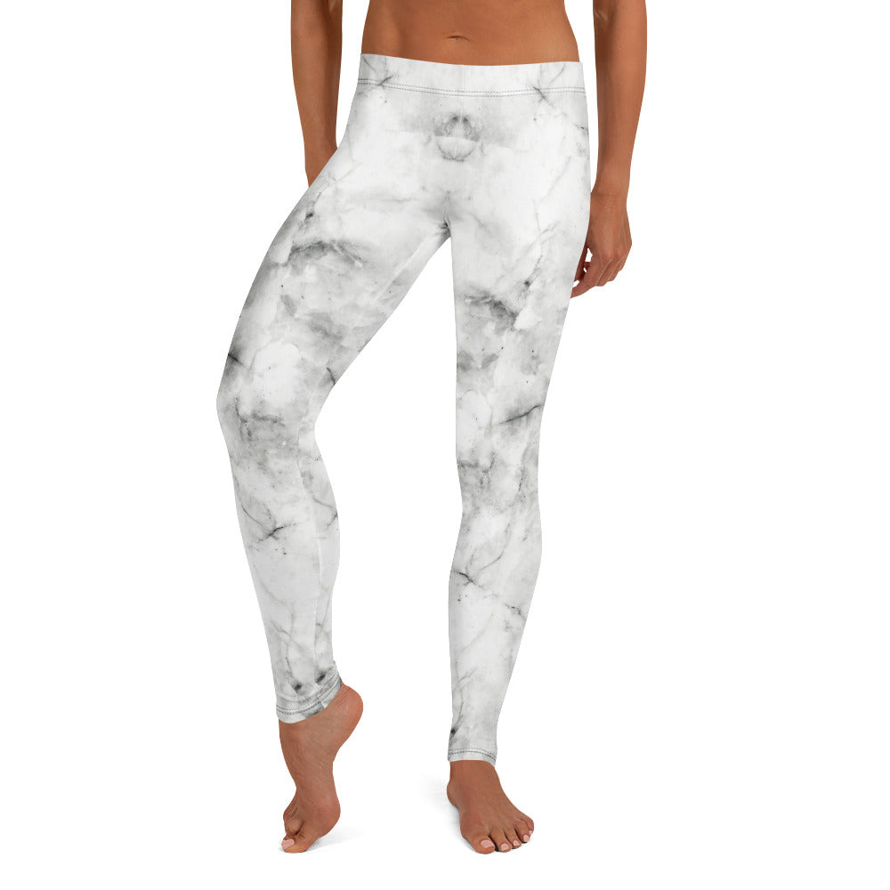 Personalisierte Damen Sportleggings Marmor-Optik Weiß Grau Fitness Leggings Yoga Hose I299