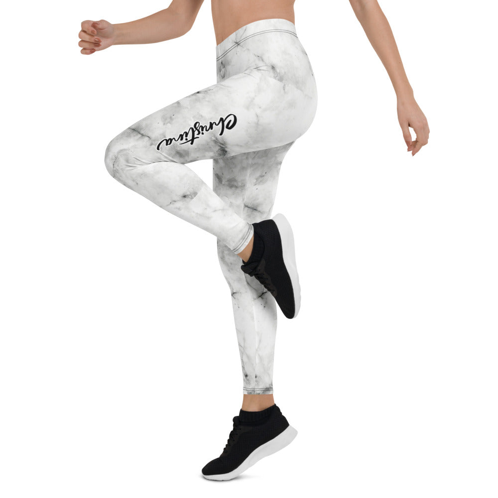 Personalisierte Damen Sportleggings Marmor-Optik Weiß Grau Fitness Leggings Yoga Hose I299