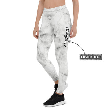Personalisierte Damen Sportleggings Marmor-Optik Weiß Grau Fitness Leggings Yoga Hose I299 - XL