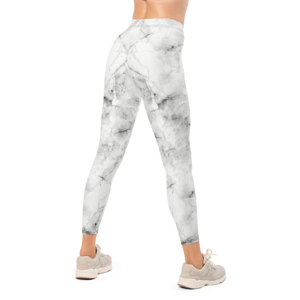 Personalisierte Damen Sportleggings Marmor-Optik Weiß Grau Fitness Leggings Yoga Hose I299
