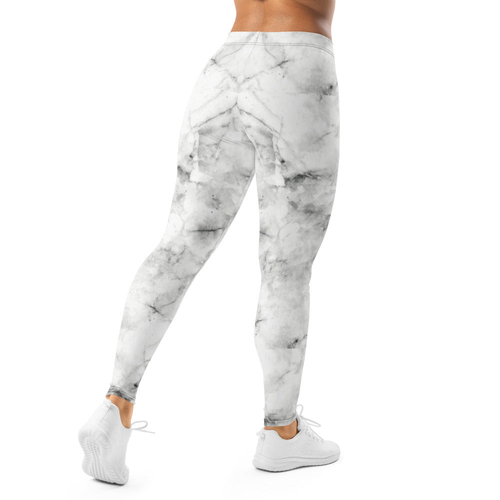 Personalisierte Damen Sportleggings Marmor-Optik Weiß Grau Fitness Leggings Yoga Hose I299