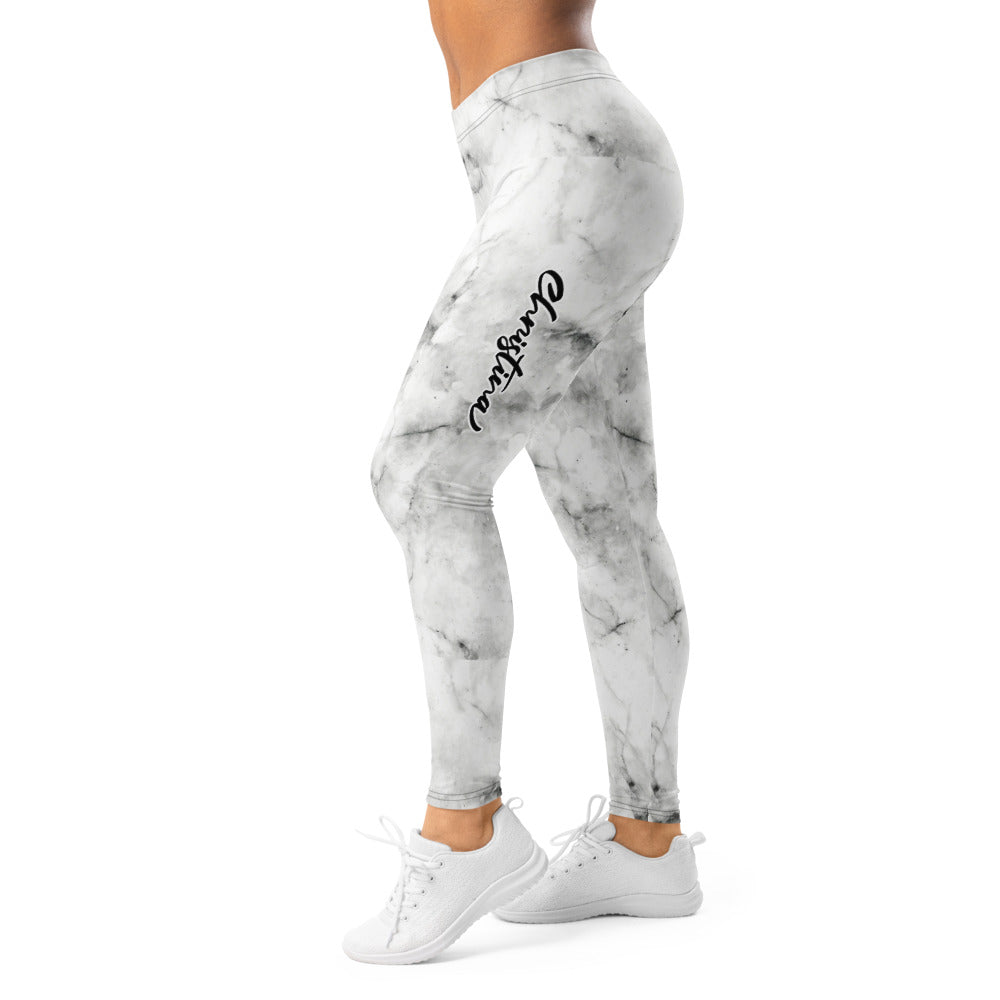 Personalisierte Damen Sportleggings Marmor-Optik Weiß Grau Fitness Leggings Yoga Hose I299