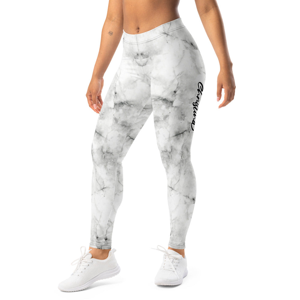 Personalisierte Damen Sportleggings Marmor-Optik Weiß Grau Fitness Leggings Yoga Hose I299