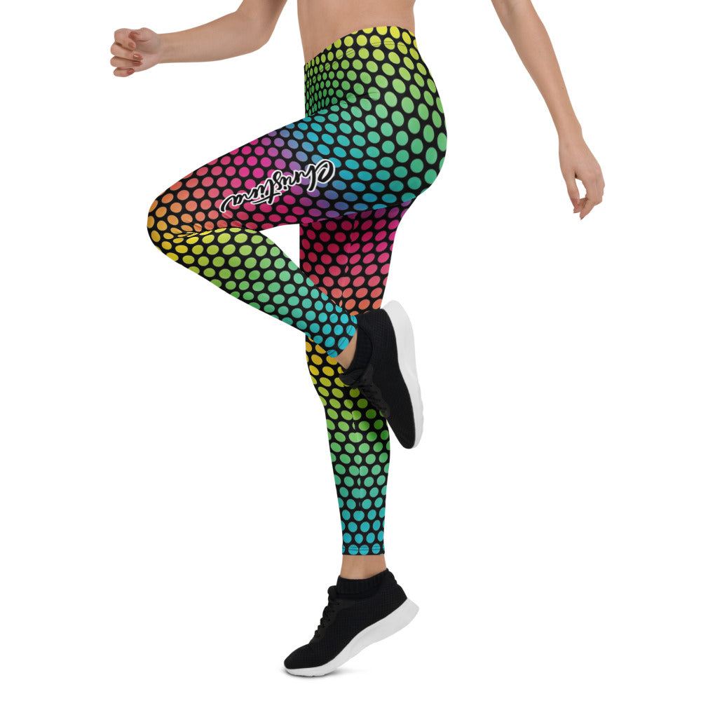 Personalisierte Damen Sportleggings Punktemuster Bunt Regenbogen Farbverlauf Fitness Leggings K966