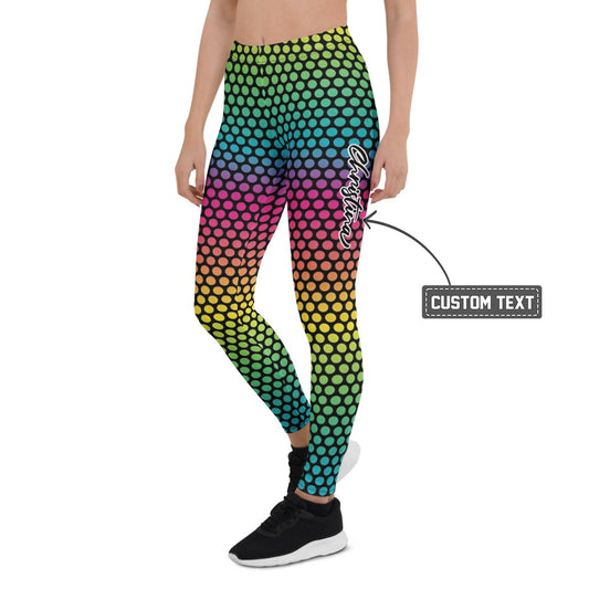 Personalisierte Damen Sportleggings Punktemuster Bunt Regenbogen Farbverlauf Fitness Leggings K966 - XL