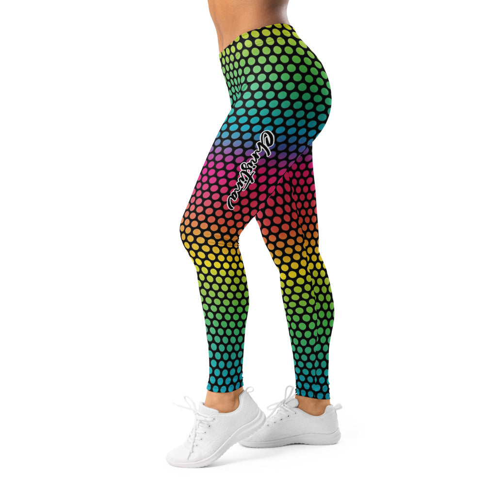 Personalisierte Damen Sportleggings Punktemuster Bunt Regenbogen Farbverlauf Fitness Leggings K966
