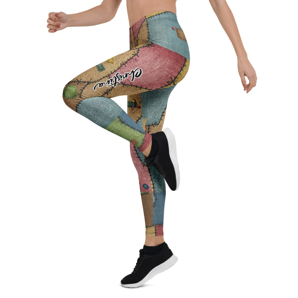 Personalisierte Sportleggings Damen Patchwork Design Bunt Fitness Leggings Ragdoll Optik Yoga Hose P346