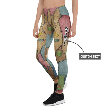 Personalisierte Sportleggings Damen Patchwork Design Bunt Fitness Leggings Ragdoll Optik Yoga Hose P346 - XL